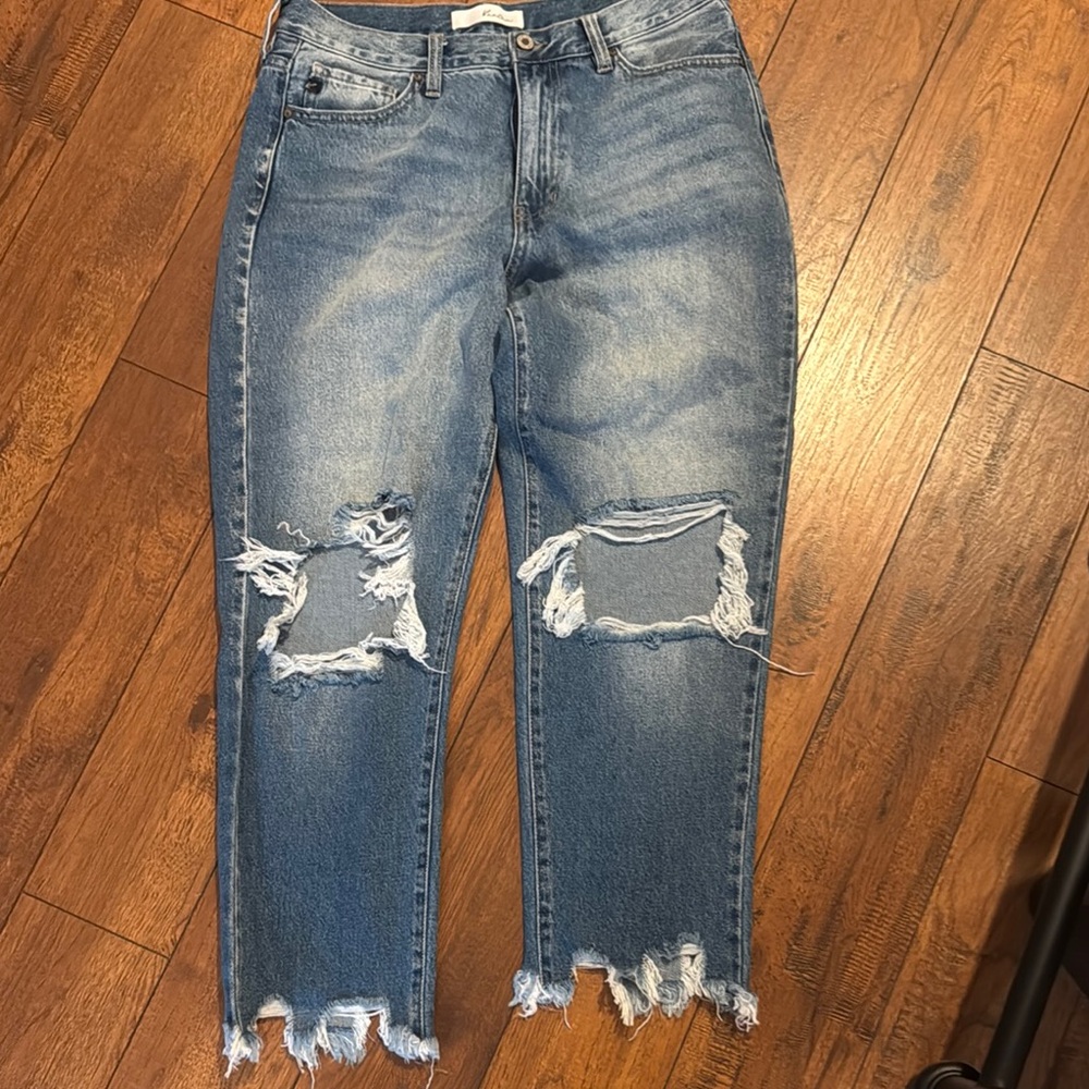 KanCan Blue Ankle Cropped Distressed Jeans